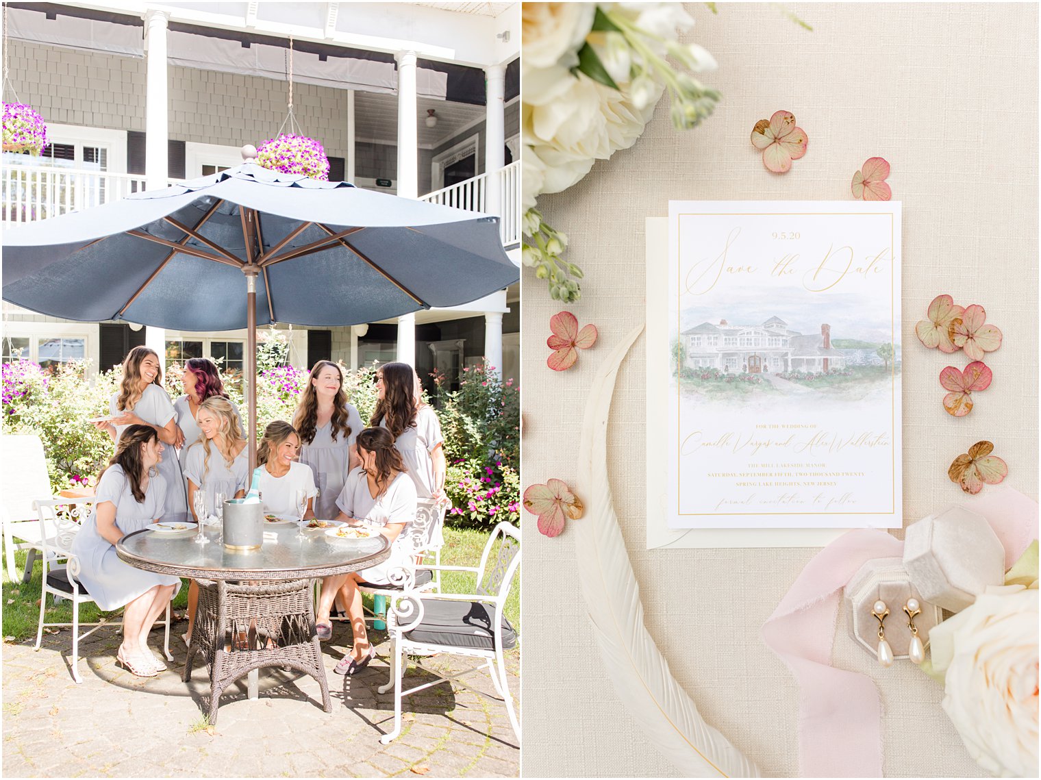 custom watercolor invitation for the Mill Lakeside Manor wedding