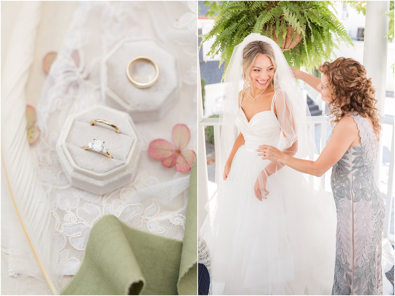 mom helps bride with veil during prep for the Mill Lakeside Manor wedding