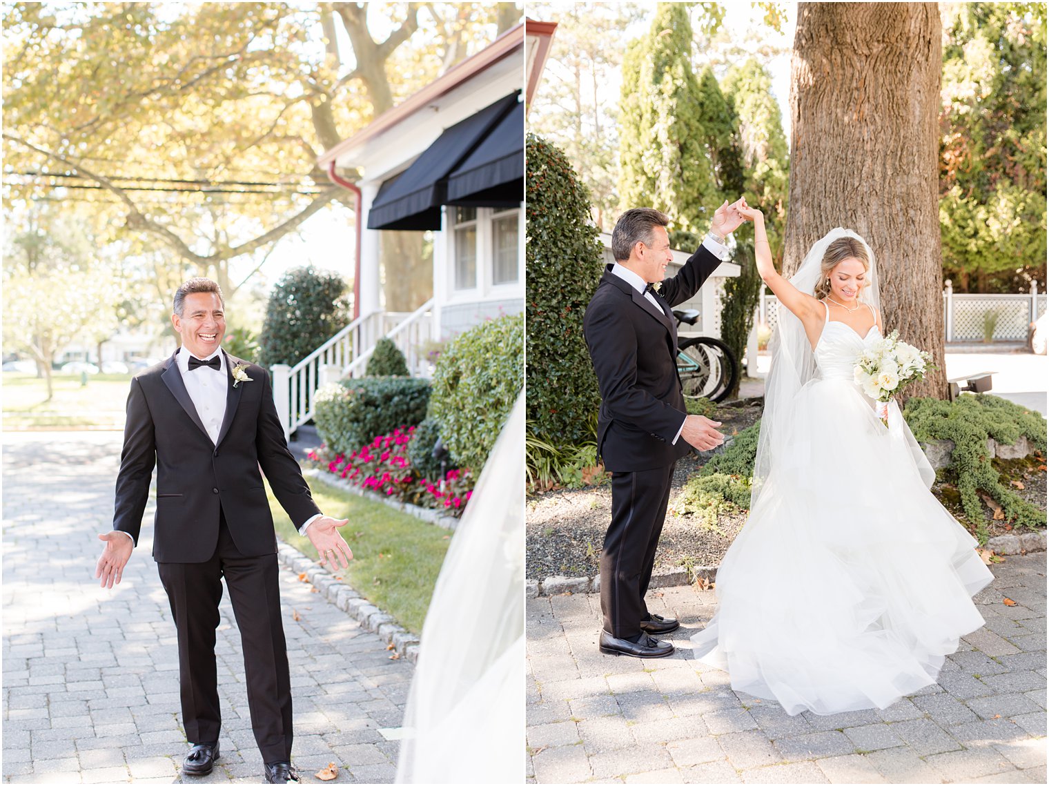 dad has first look with bride on wedding day