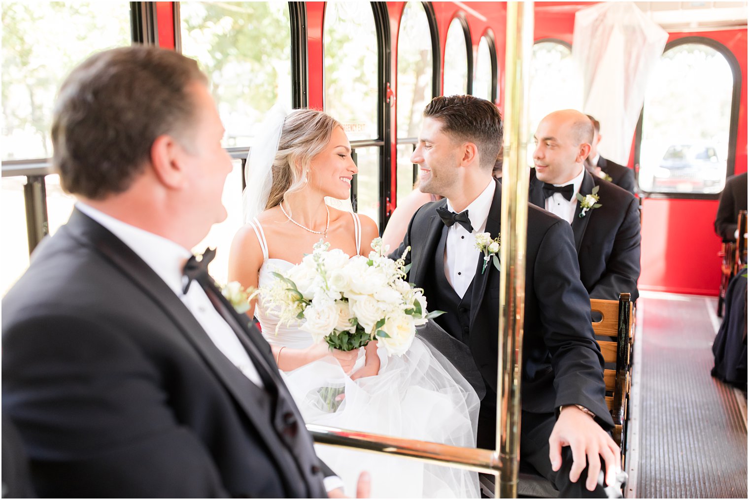 newlyweds ride on trolley in Spring Lake NJ