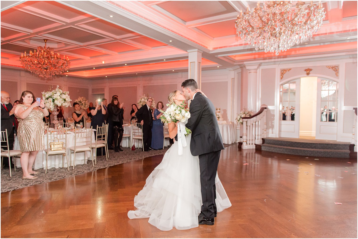 newlyweds kiss on dance floor at the Mill Lakeside Manor