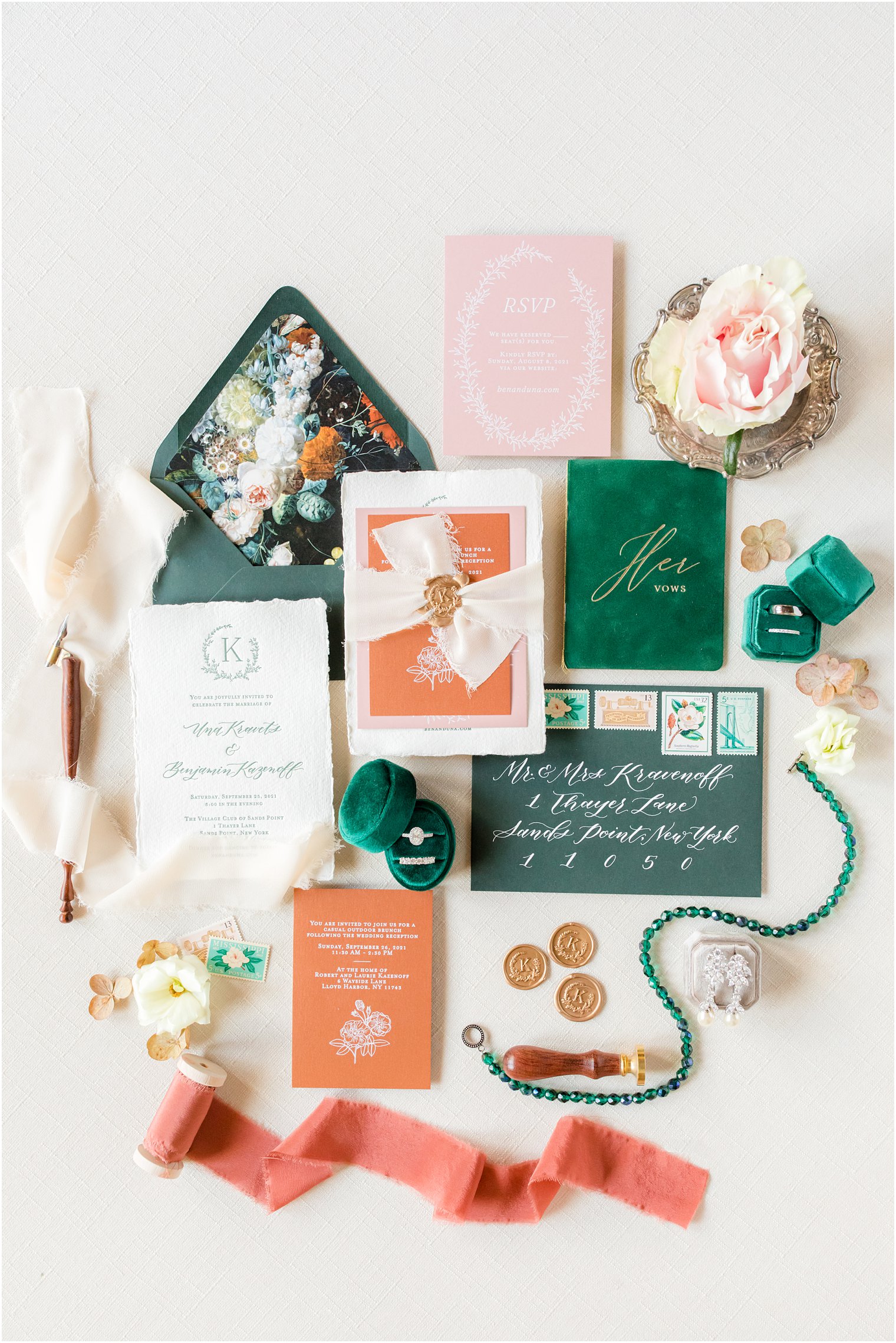 fall invitation suite with orange and green details
