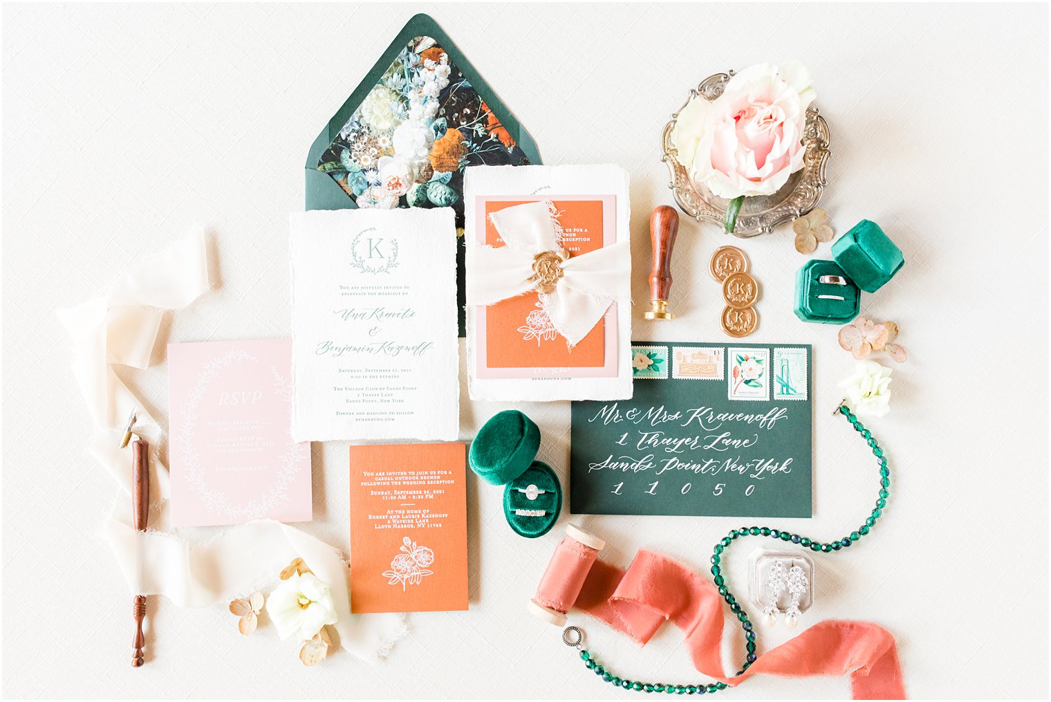 fall invitation suite with burnt orange and green details 