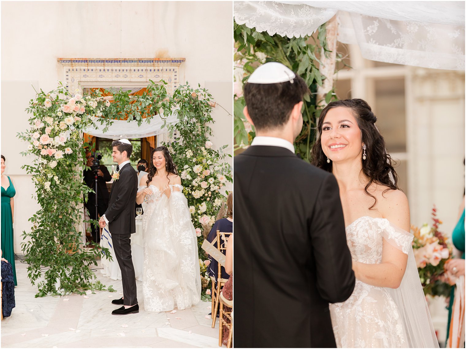 bride and groom walk around the canopy during wedding ceremony