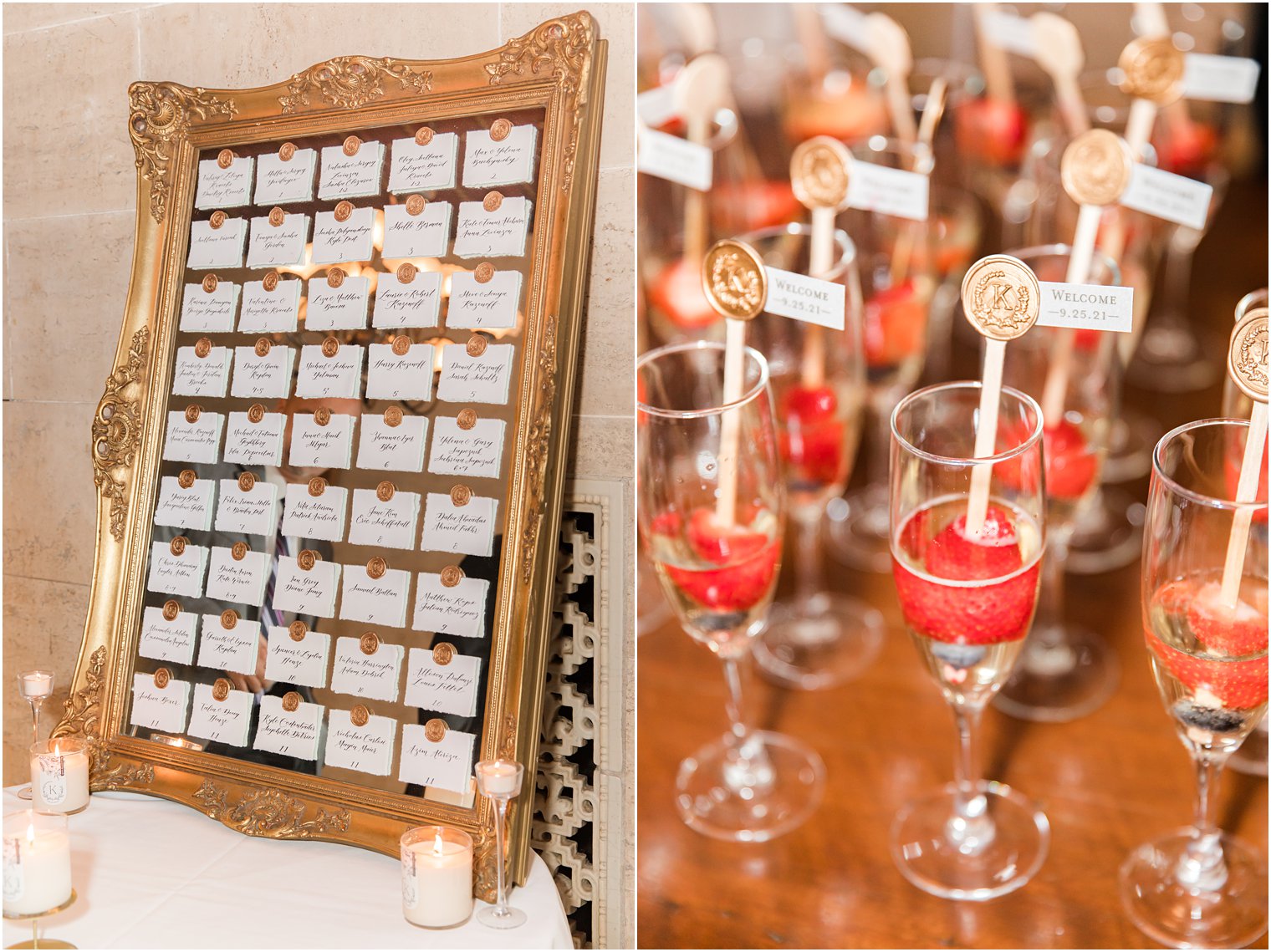 seating cards with champagne glasses