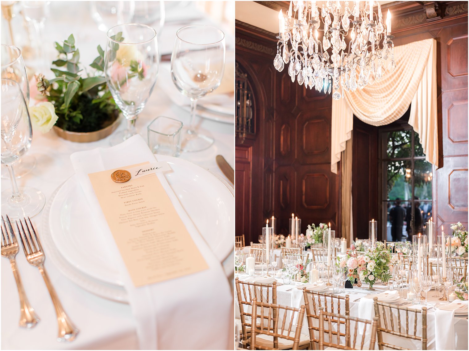 place settings with menu card and wax seal at the Village Club of Sands Point