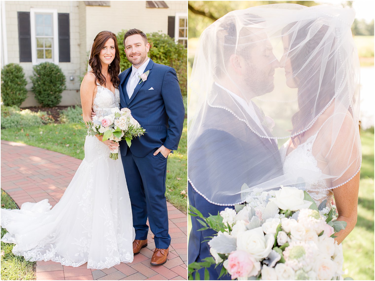 bride and groom pose under veil during portraits at the Chauncey Hotel