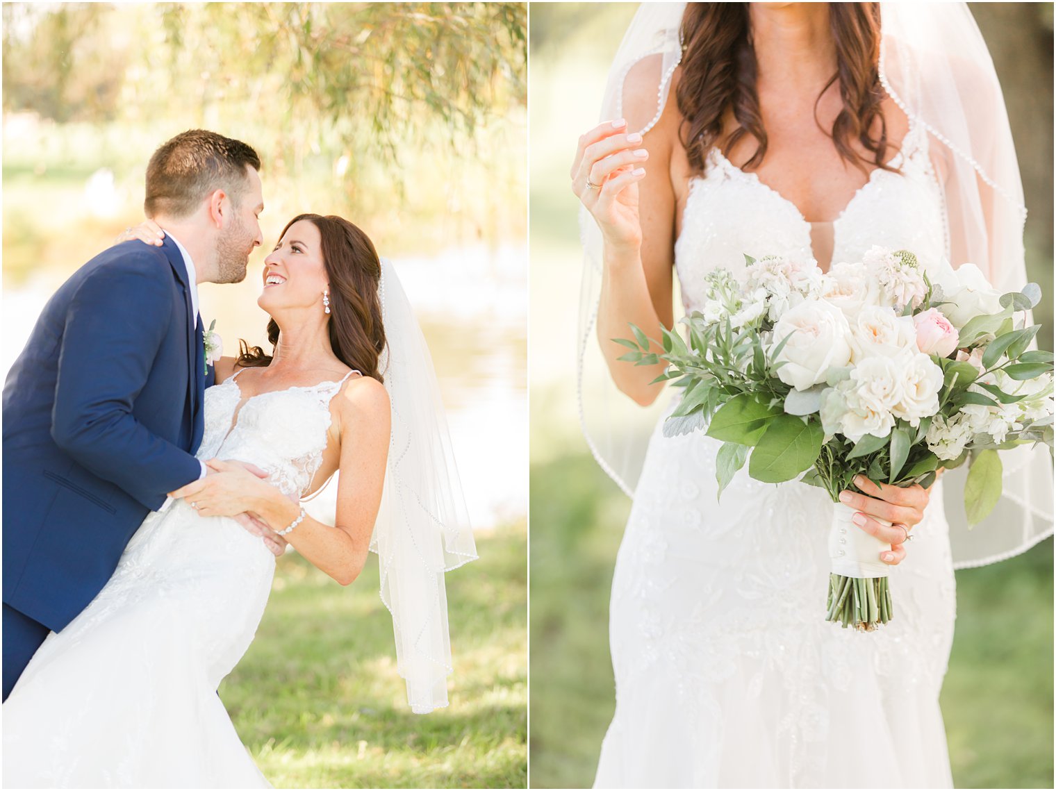 groom dips bride during NJ wedding portraits at the Chauncey Hotel