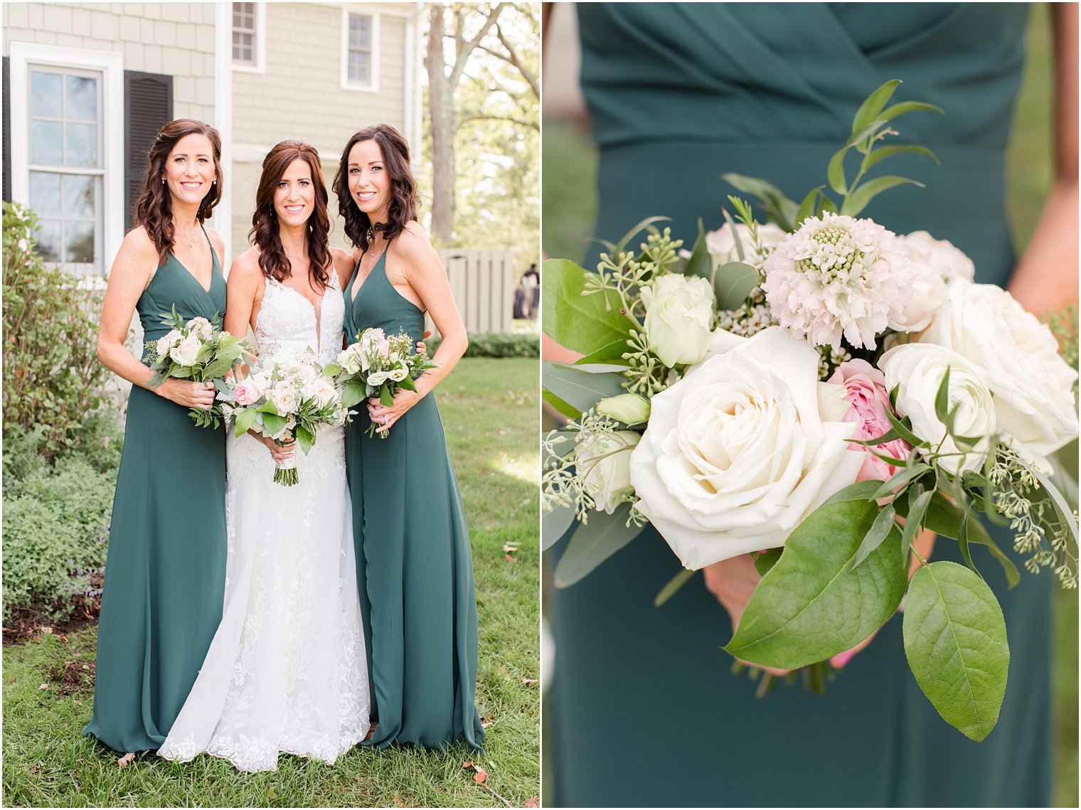 bridesmaids hold bouquets next to bride at Chauncey Hotel