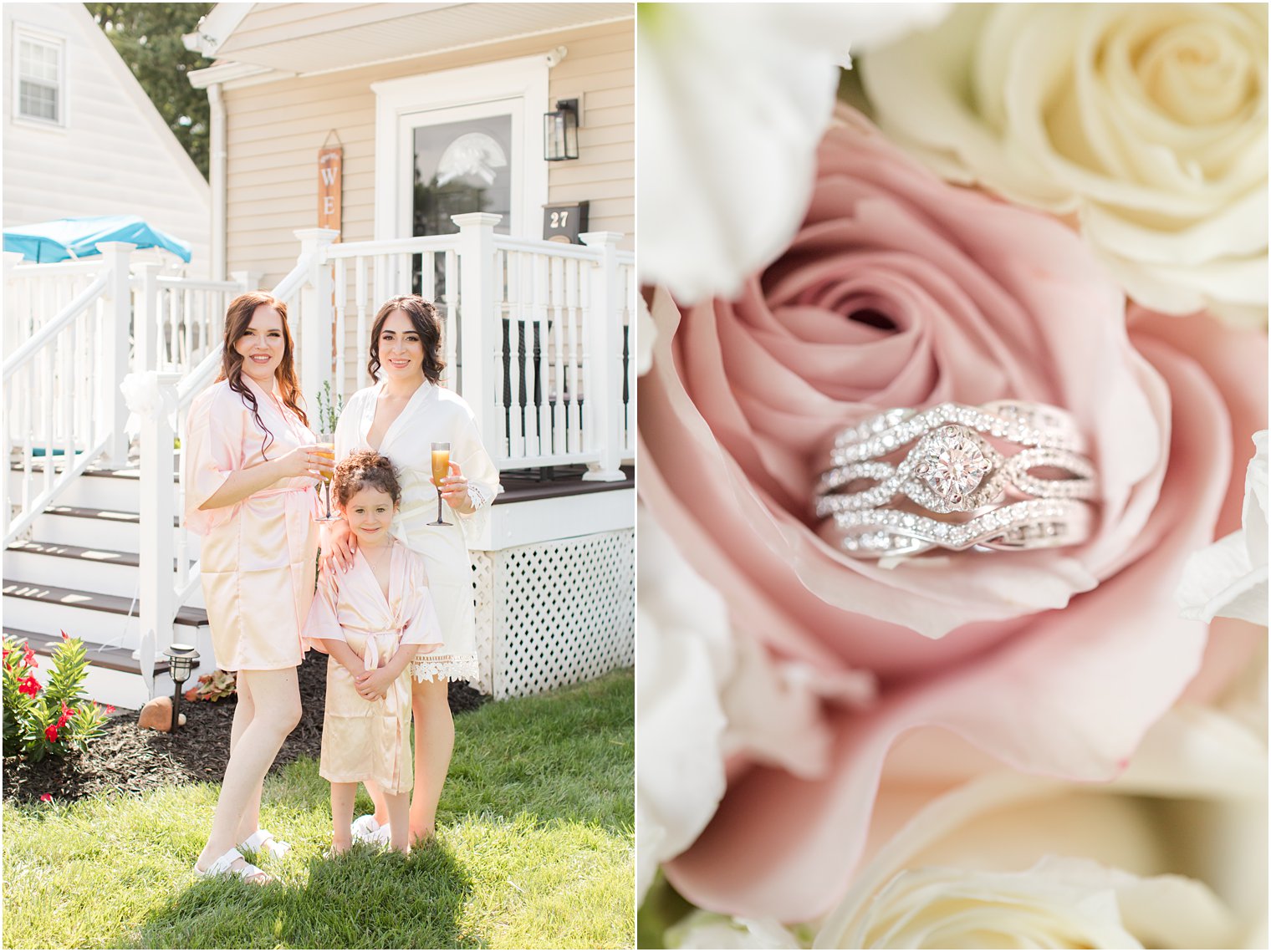 bride, sister, and daughter pose together before NJ wedding