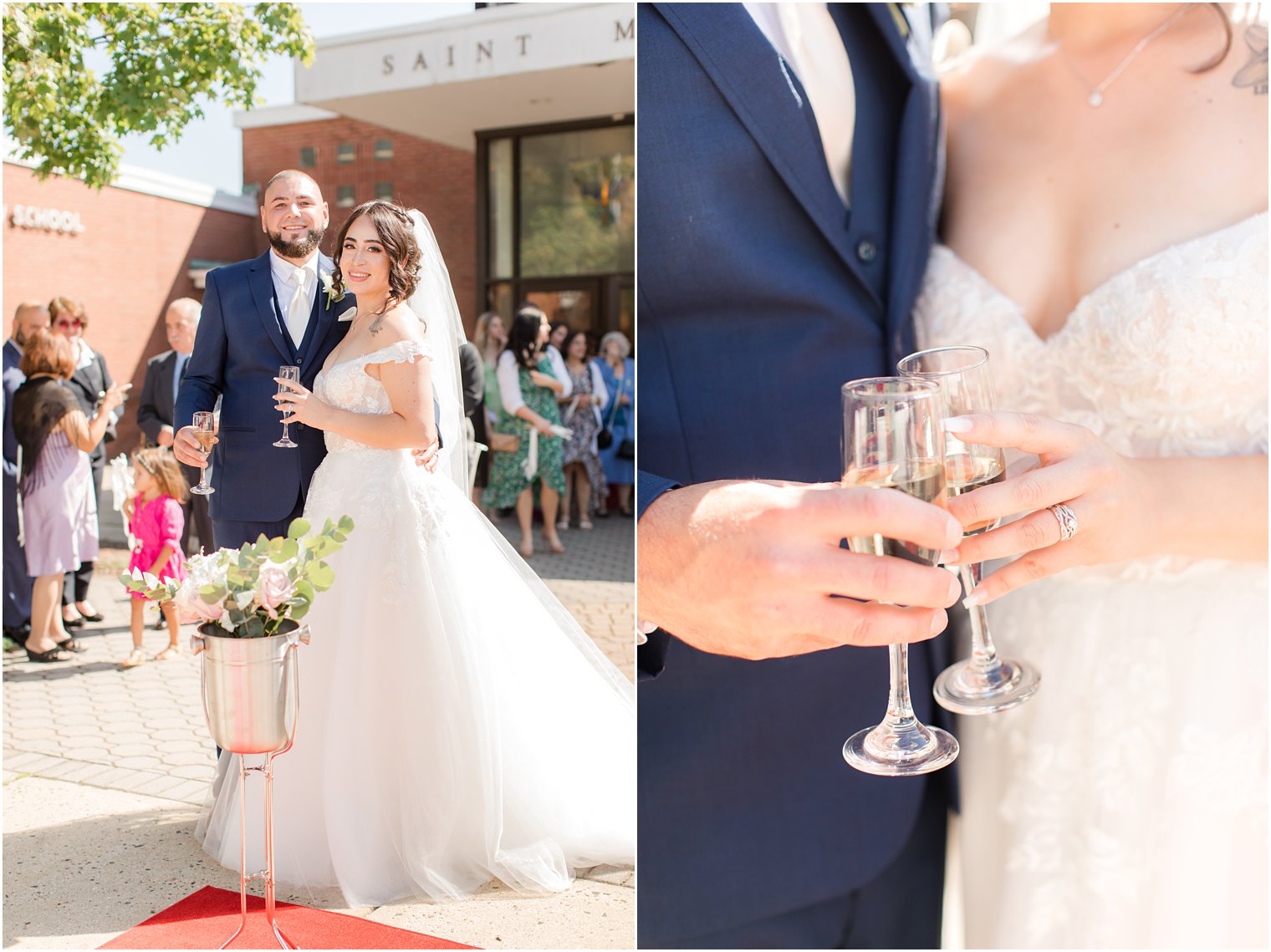 newlyweds toast champagne after NJ wedding ceremony 