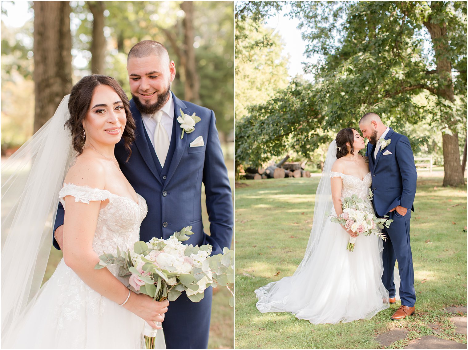 NJ newlyweds pose together on wedding day at Rutgers Gardens