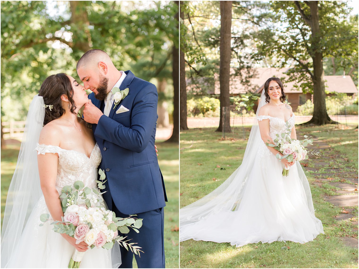 bride and groom stand nose to nose during Rutgers Gardens wedding portraits 