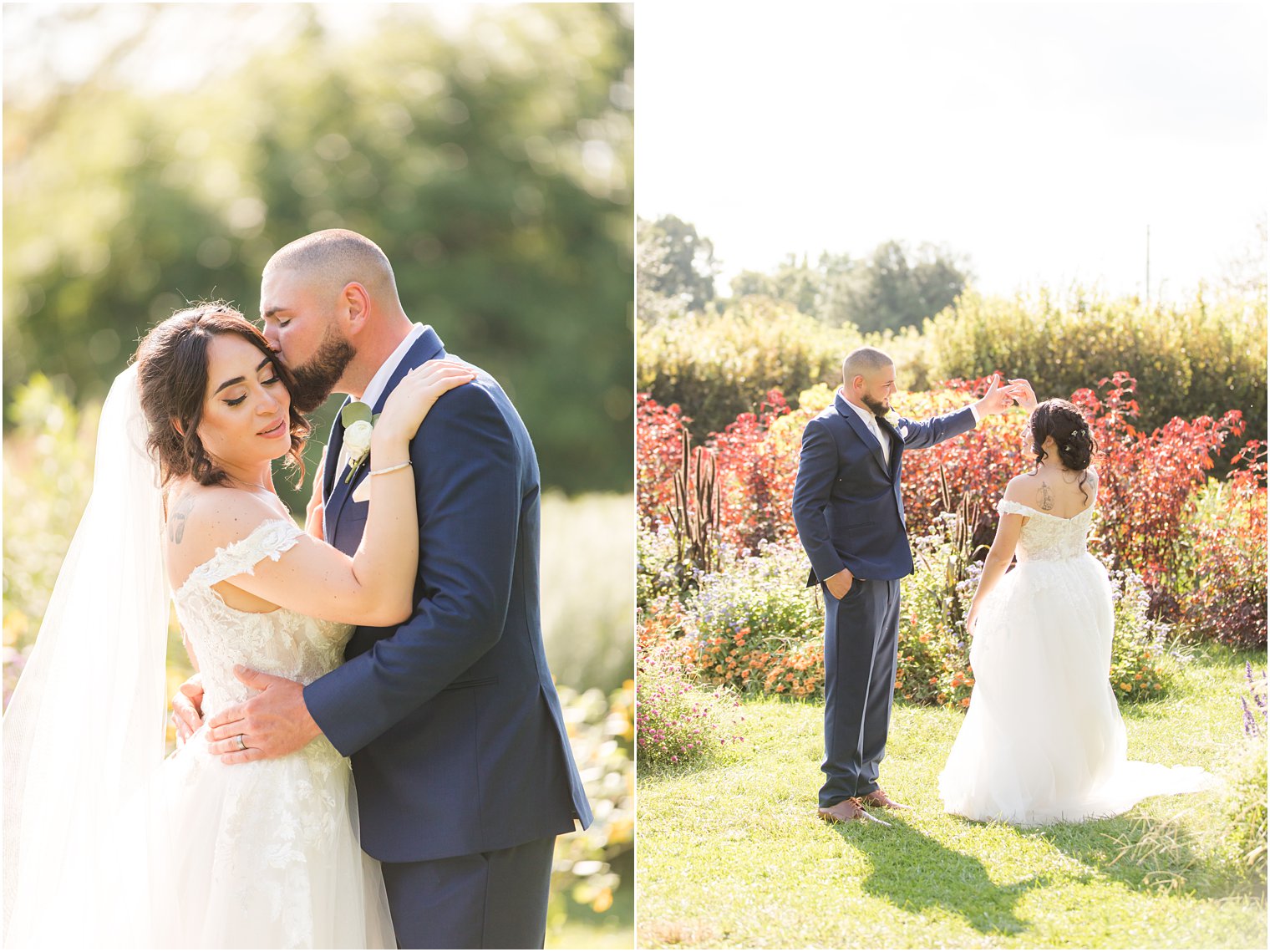 New Jersey couple dances in Rutgers Gardens during wedding portraits 