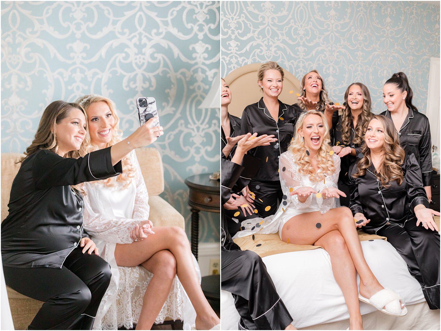 bridesmaid takes selfie with bride before NJ wedding day