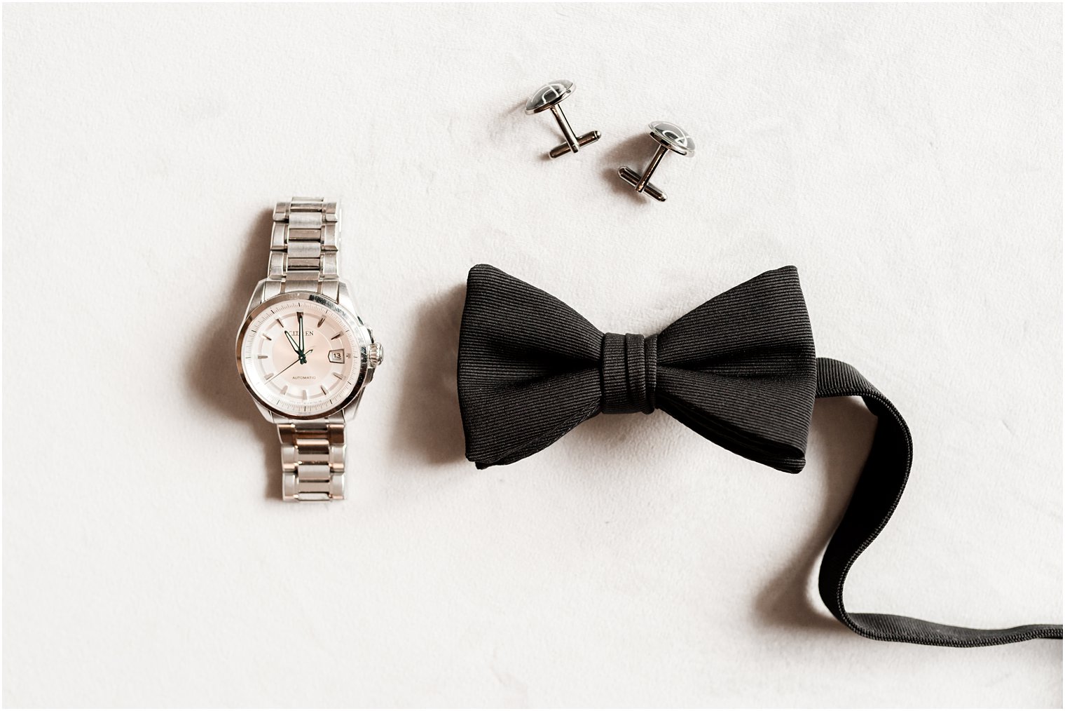 groom's black bowtie and cufflinks for timeless wedding at the Molly Pitcher Inn