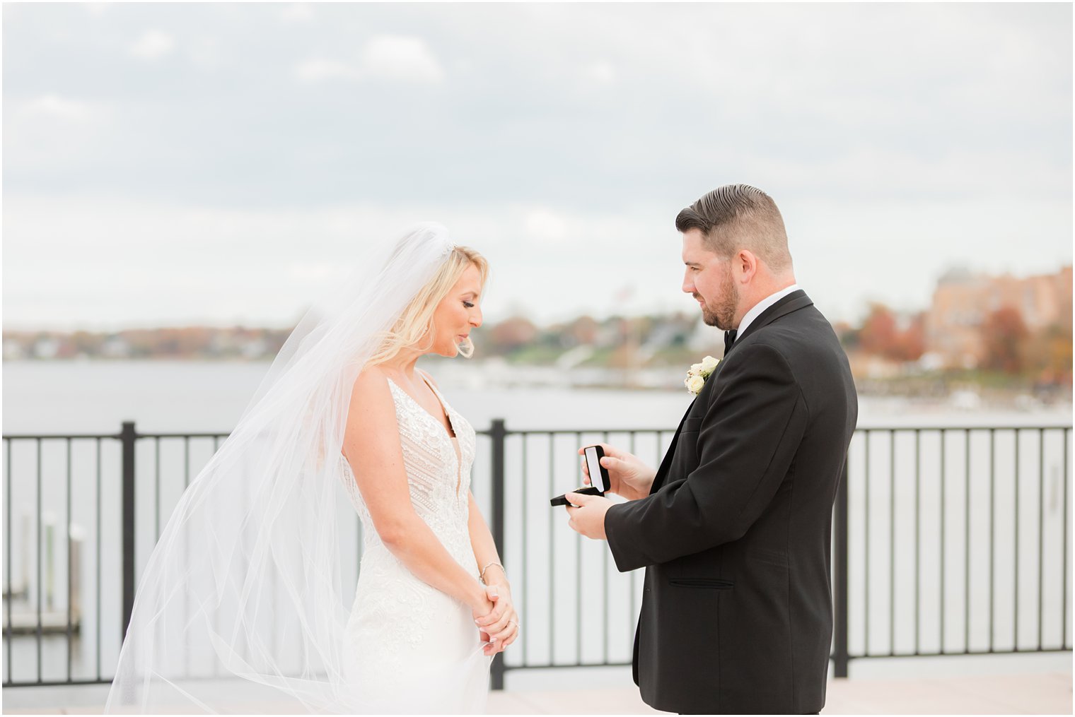 groom gifts bride jewelry on wedding day at the Molly Pitcher Inn