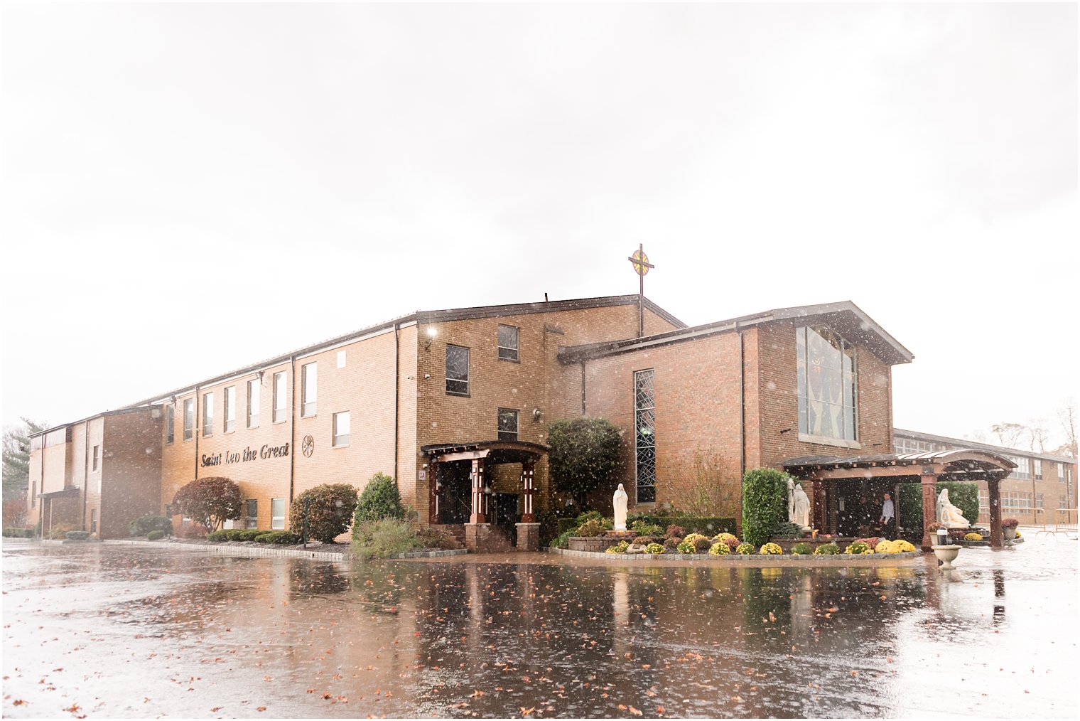 rain and hail storm outside New Jersey church 