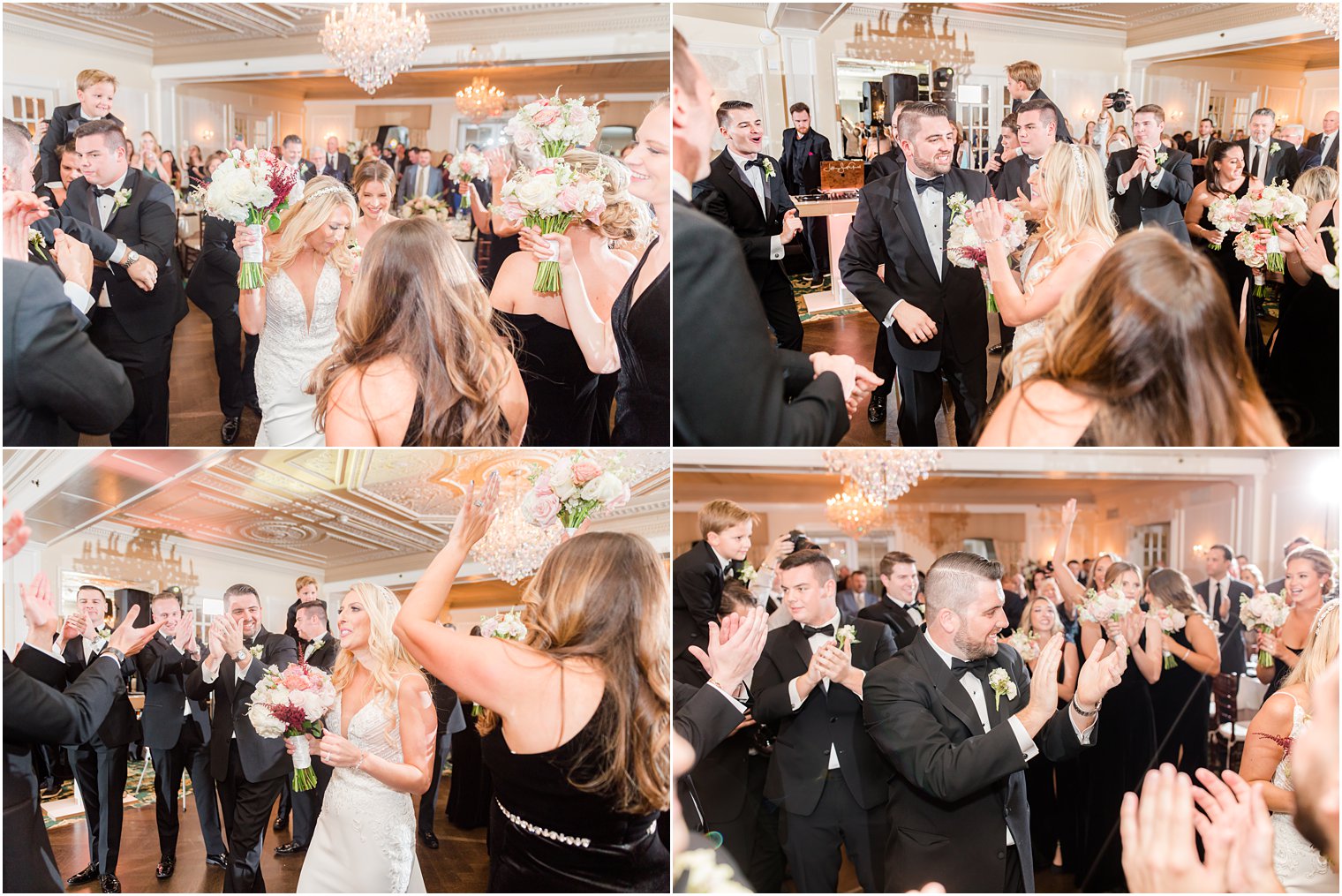 newlyweds enter wedding reception with bridal party at Molly Pitcher Inn