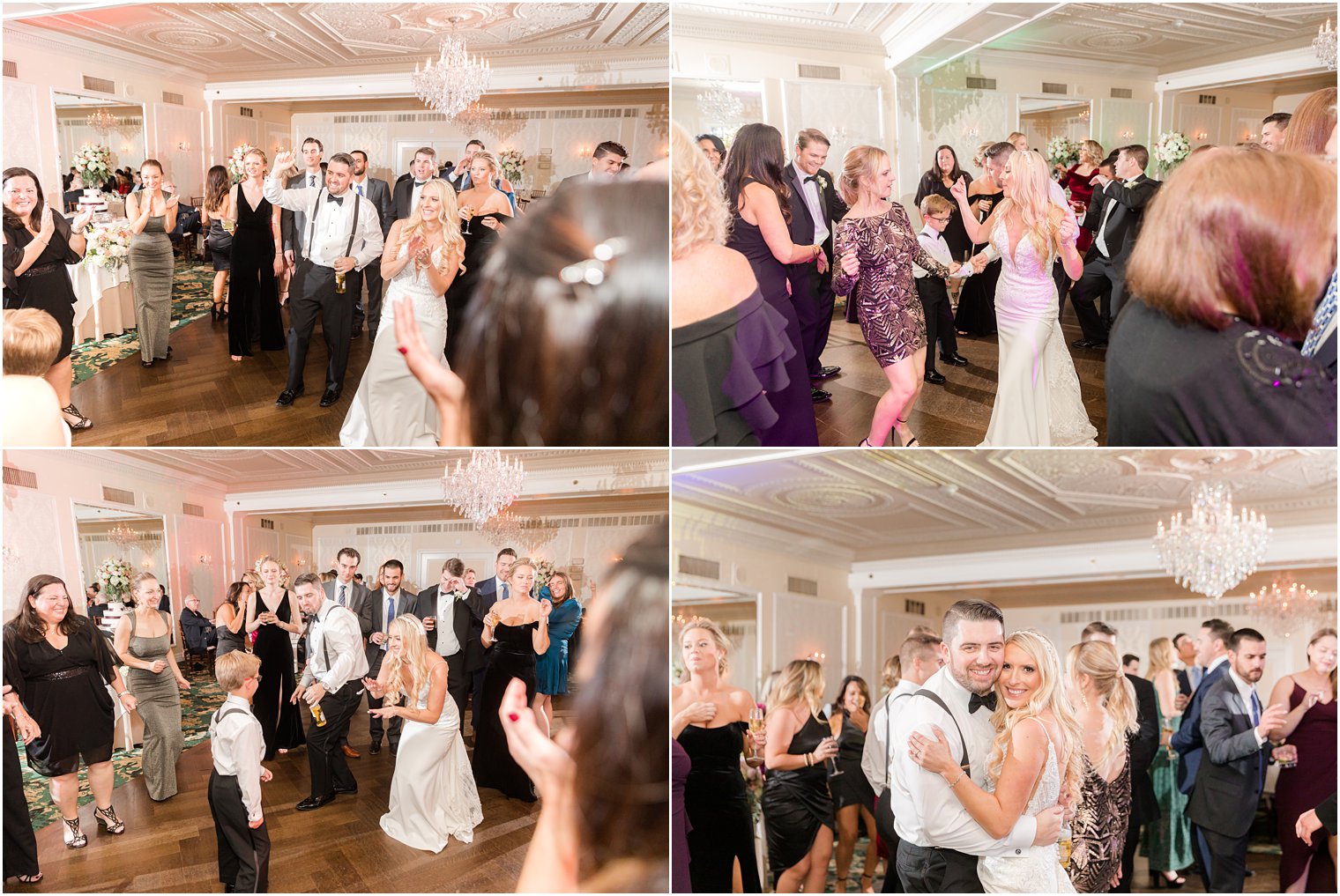 husband and wife dance with wedding guests during Red Bank NJ wedding reception