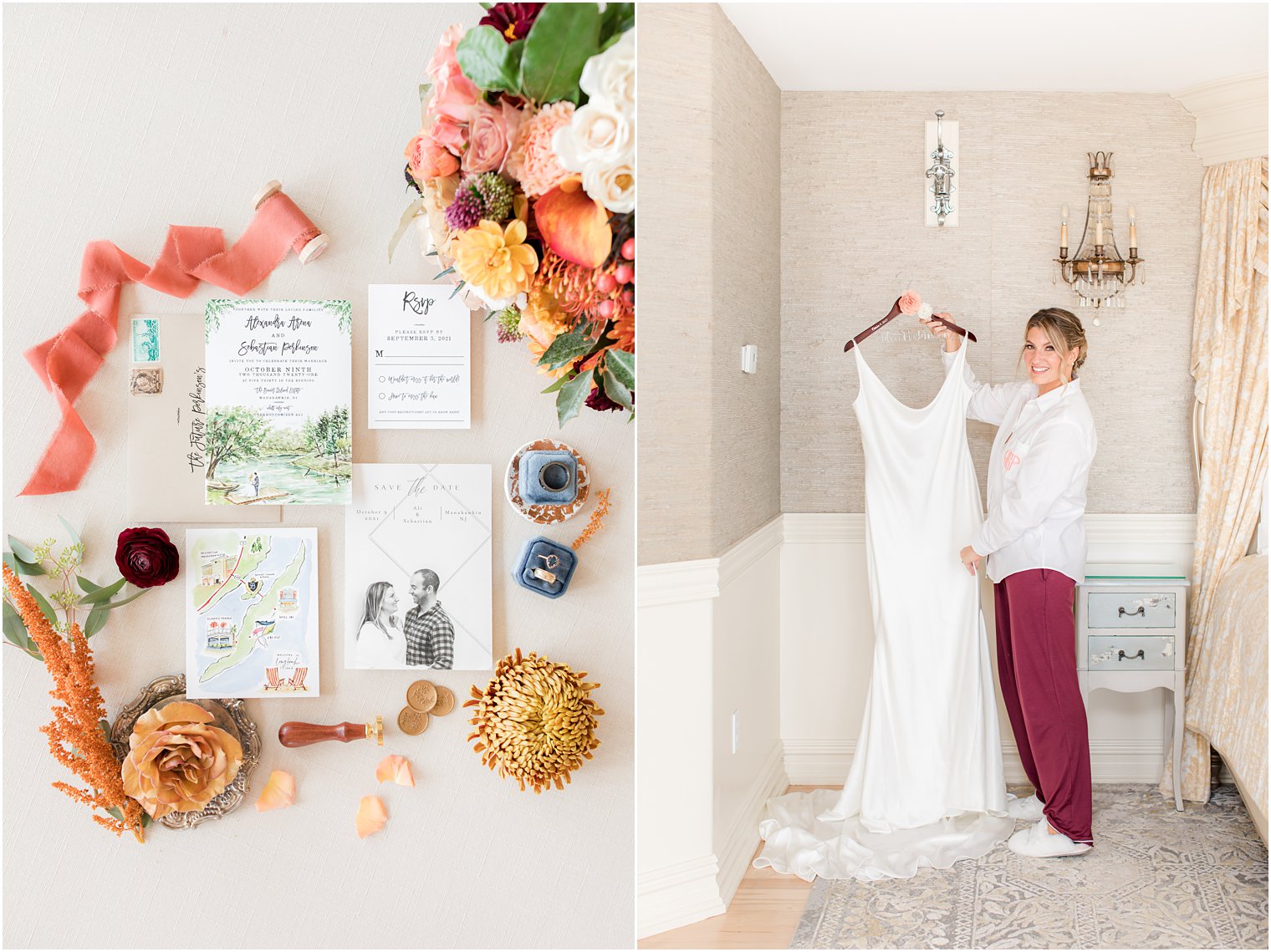 bride prepares for fall wedding in New Jersey 