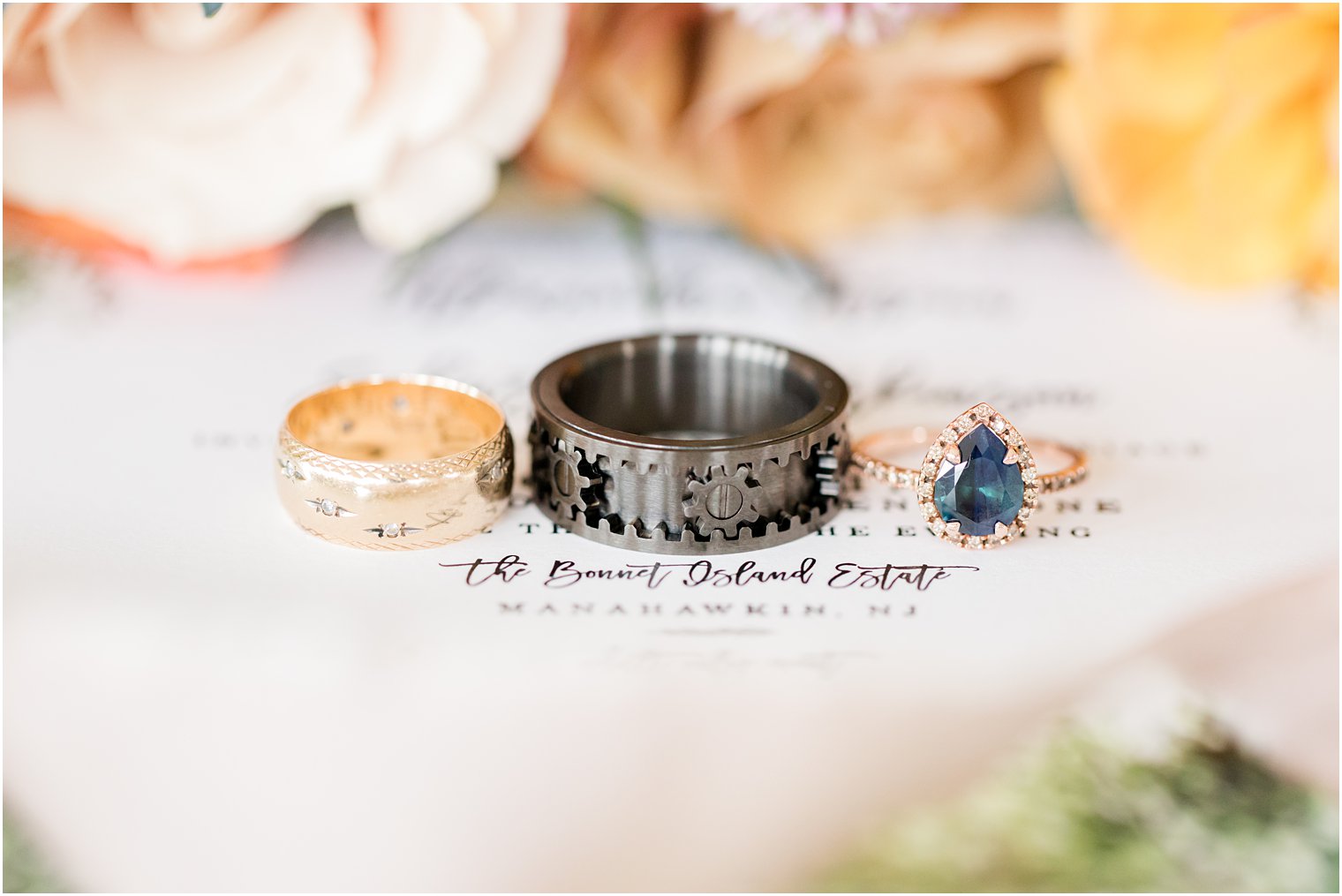 bride and groom's custom jewelry for wedding day at Bonnet Island Estate