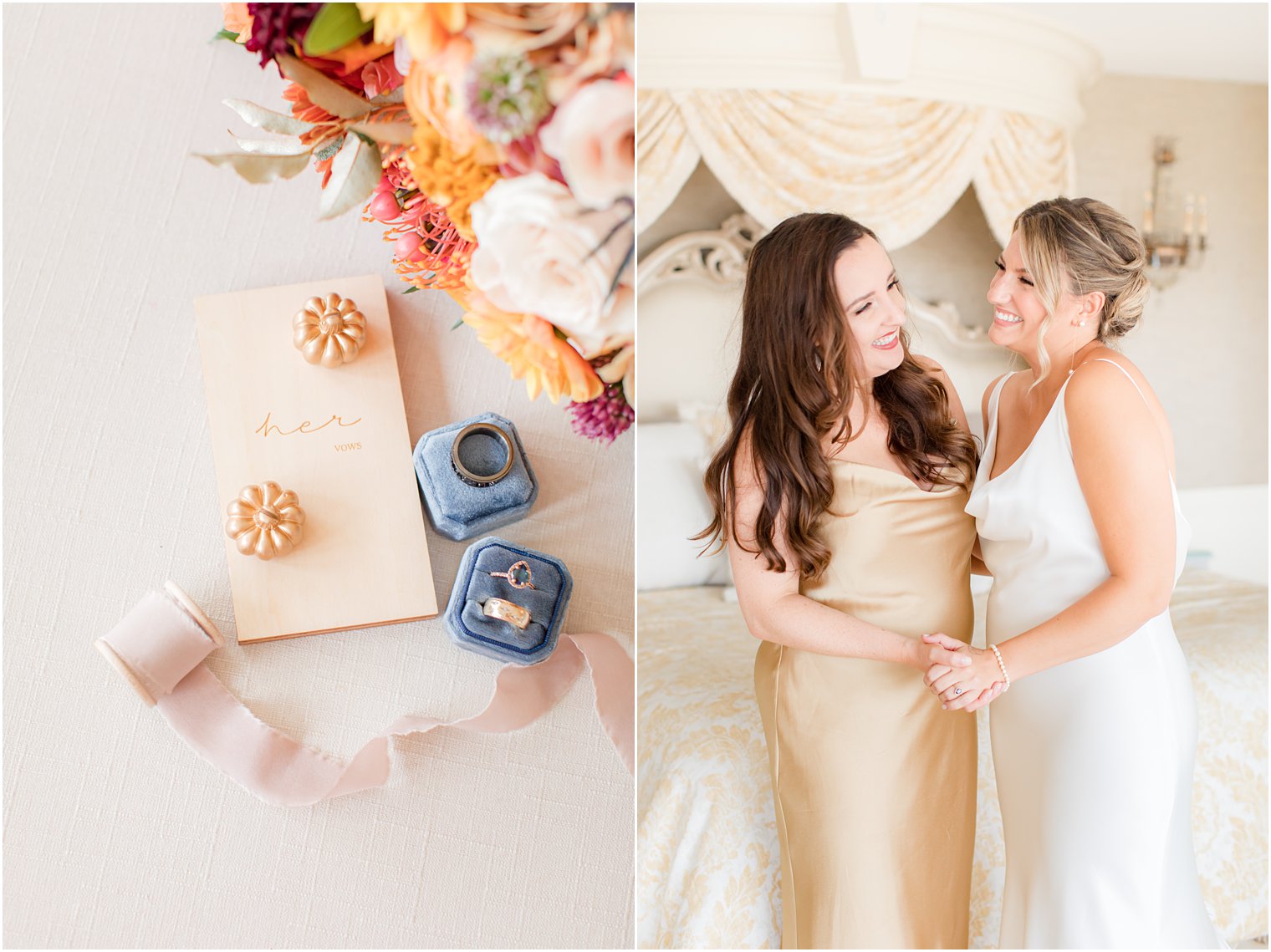 bride smiles with sister before NJ wedding day