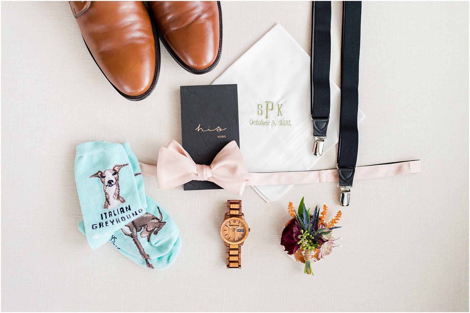 groom's shoes and custom Greyhound socks for NJ wedding day