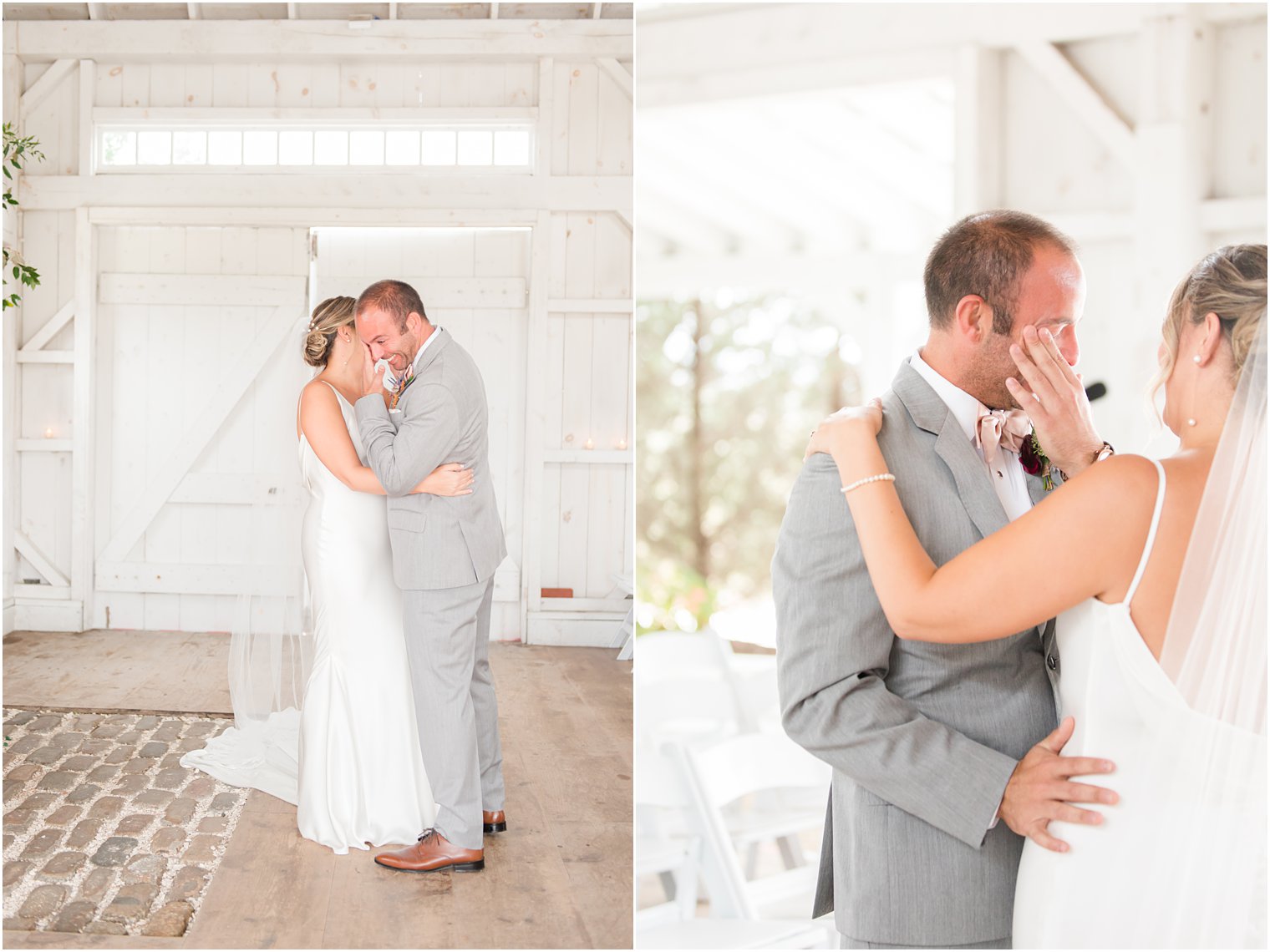 groom cries during first look with bride on wedding day