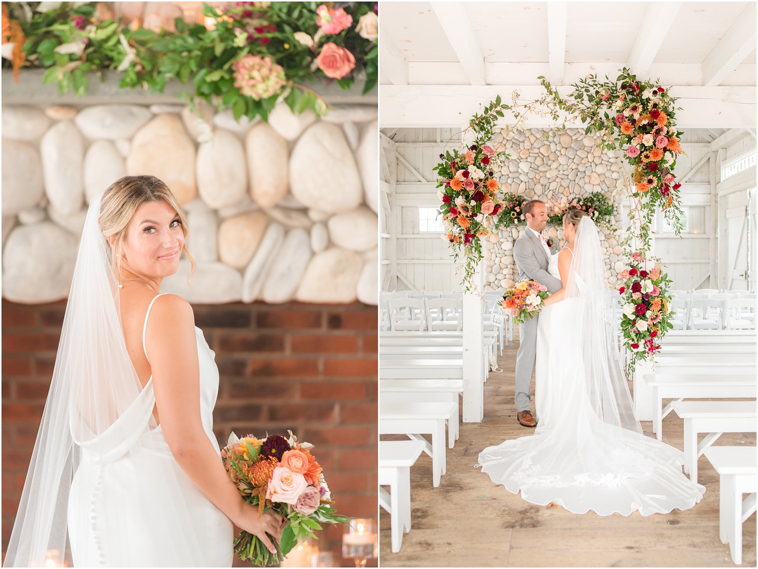 bride looks over shoulder during wedding portraits at Bonnet Island Estate