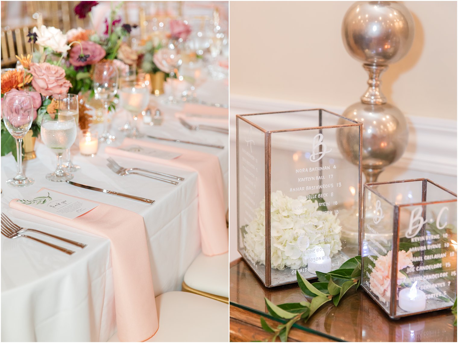 pink napkins and place settings for elegant fall Bonnet Island Estate wedding