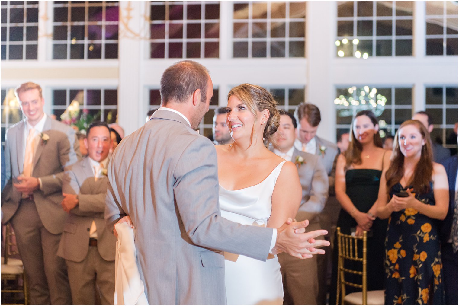 newlyweds dance together during wedding reception at Bonnet Island Estate