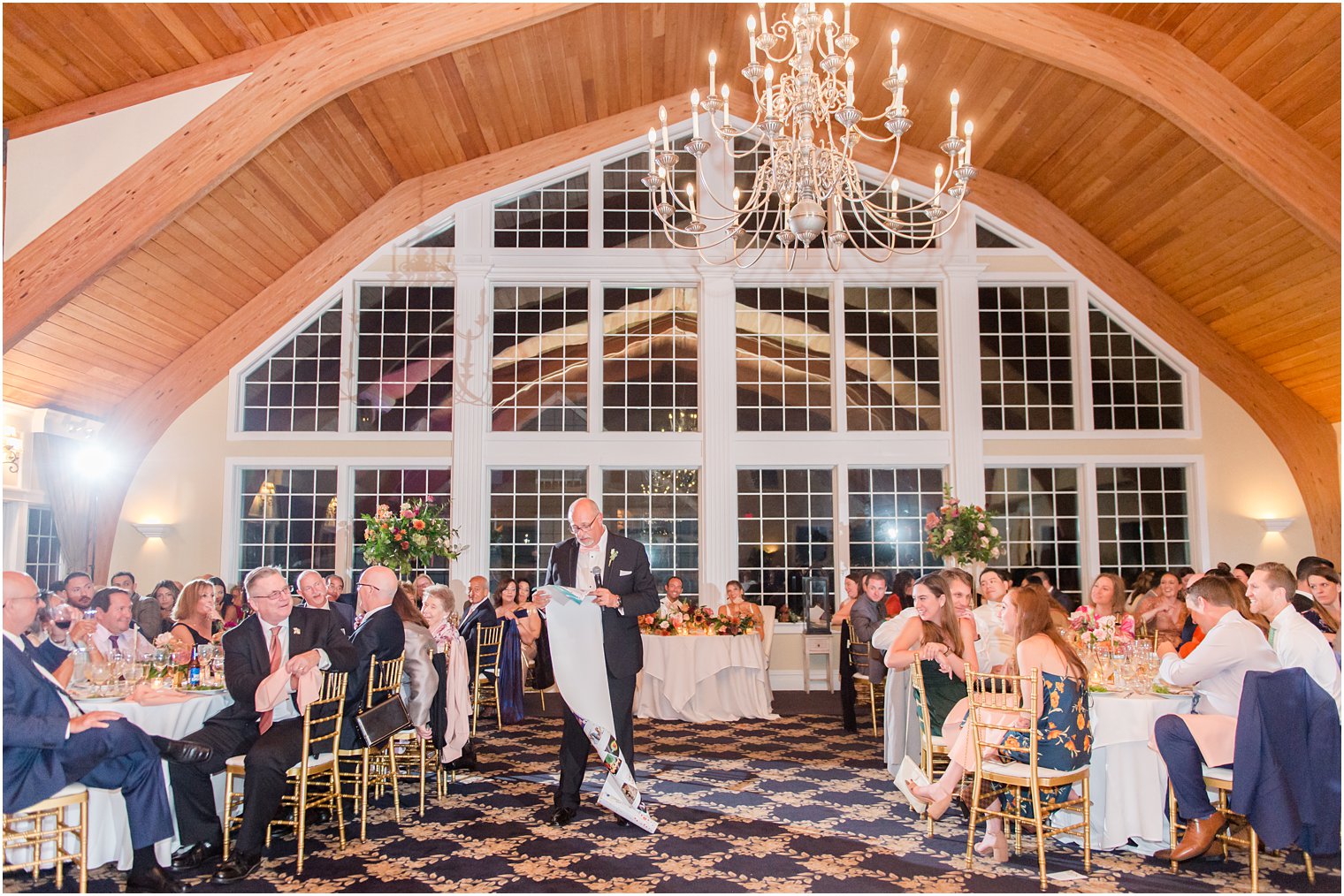 dad reads speech during Manahawkin NJ wedding reception 