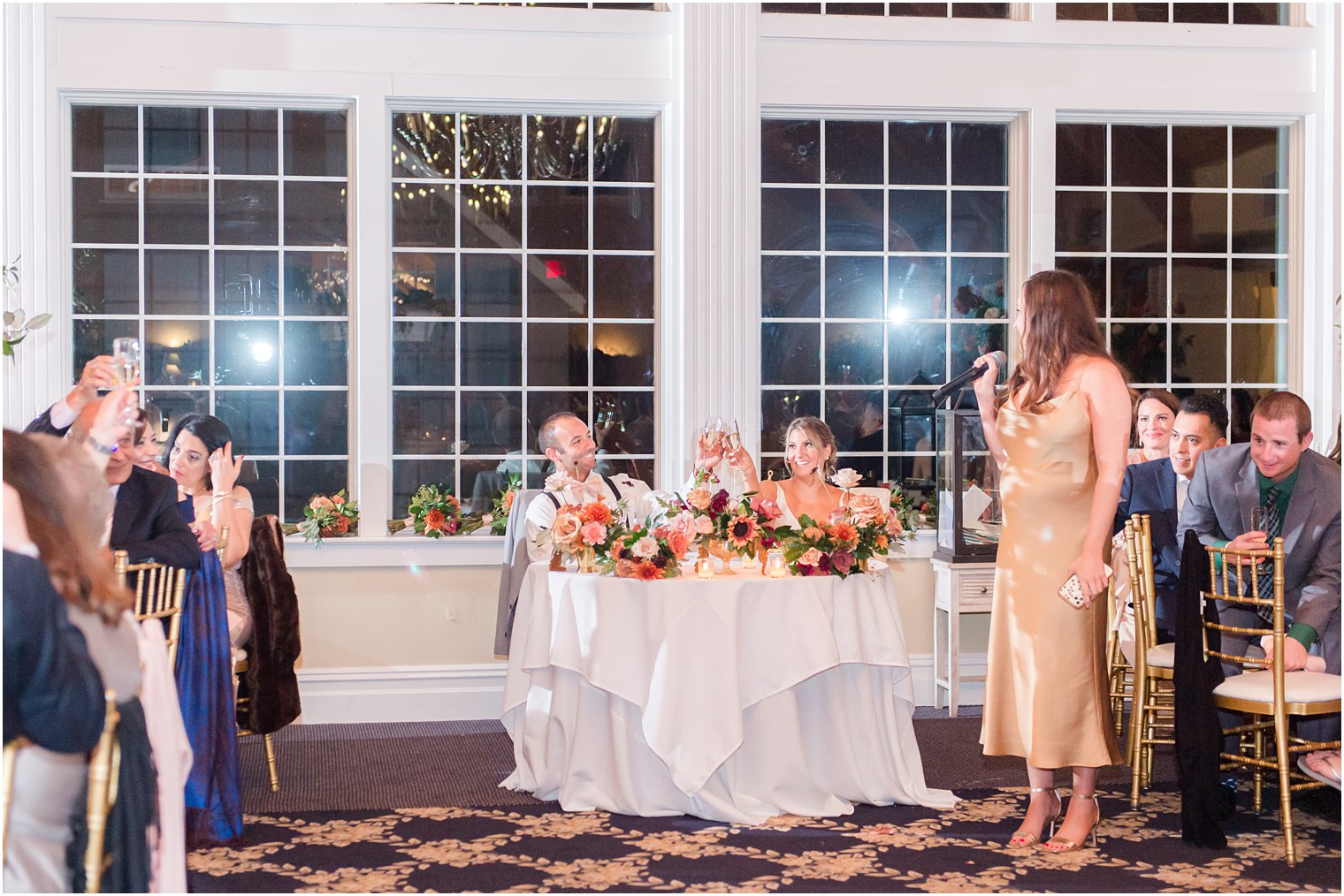 maid of honor gives speech during NJ wedding reception 