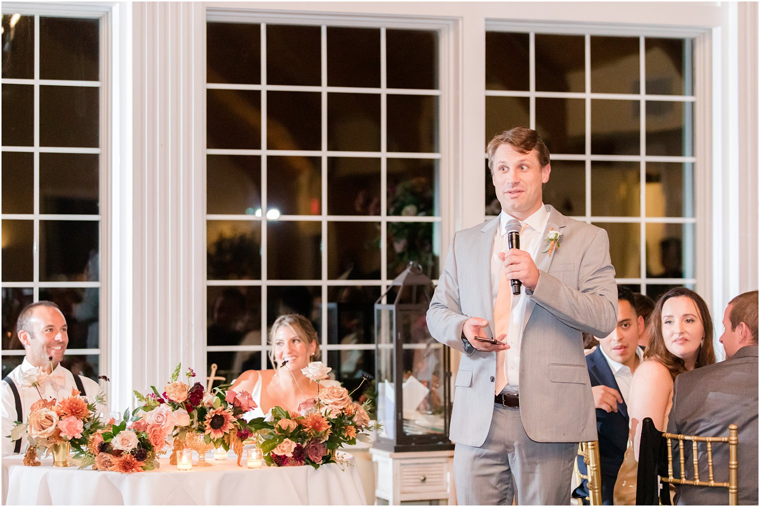 best man gives speech during NJ wedding reception 