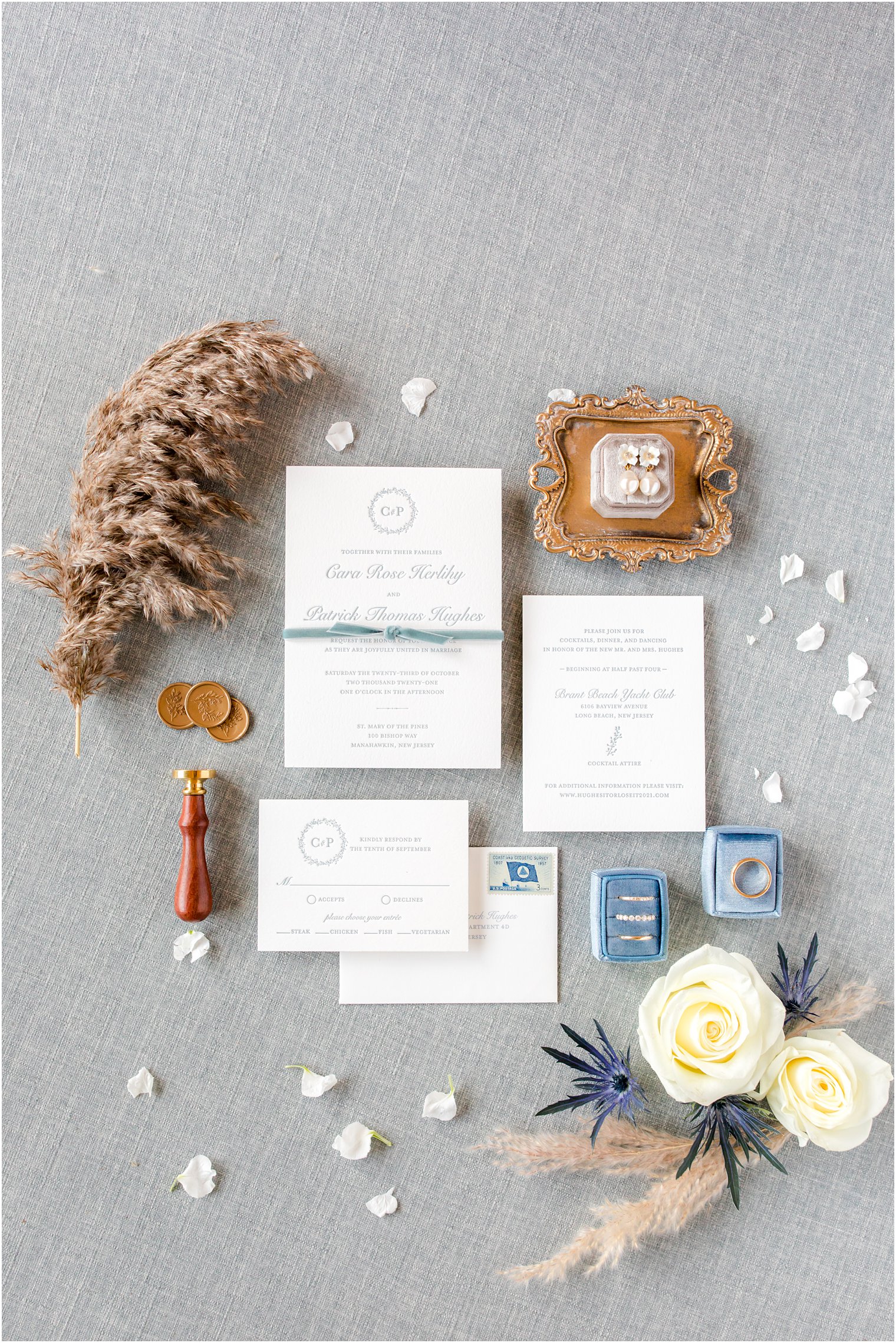 invitation suite for fall beach wedding at Brant Beach Yacht Club