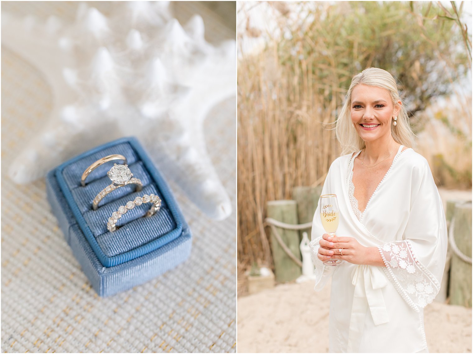 wedding bands rest in blue box before fall wedding 