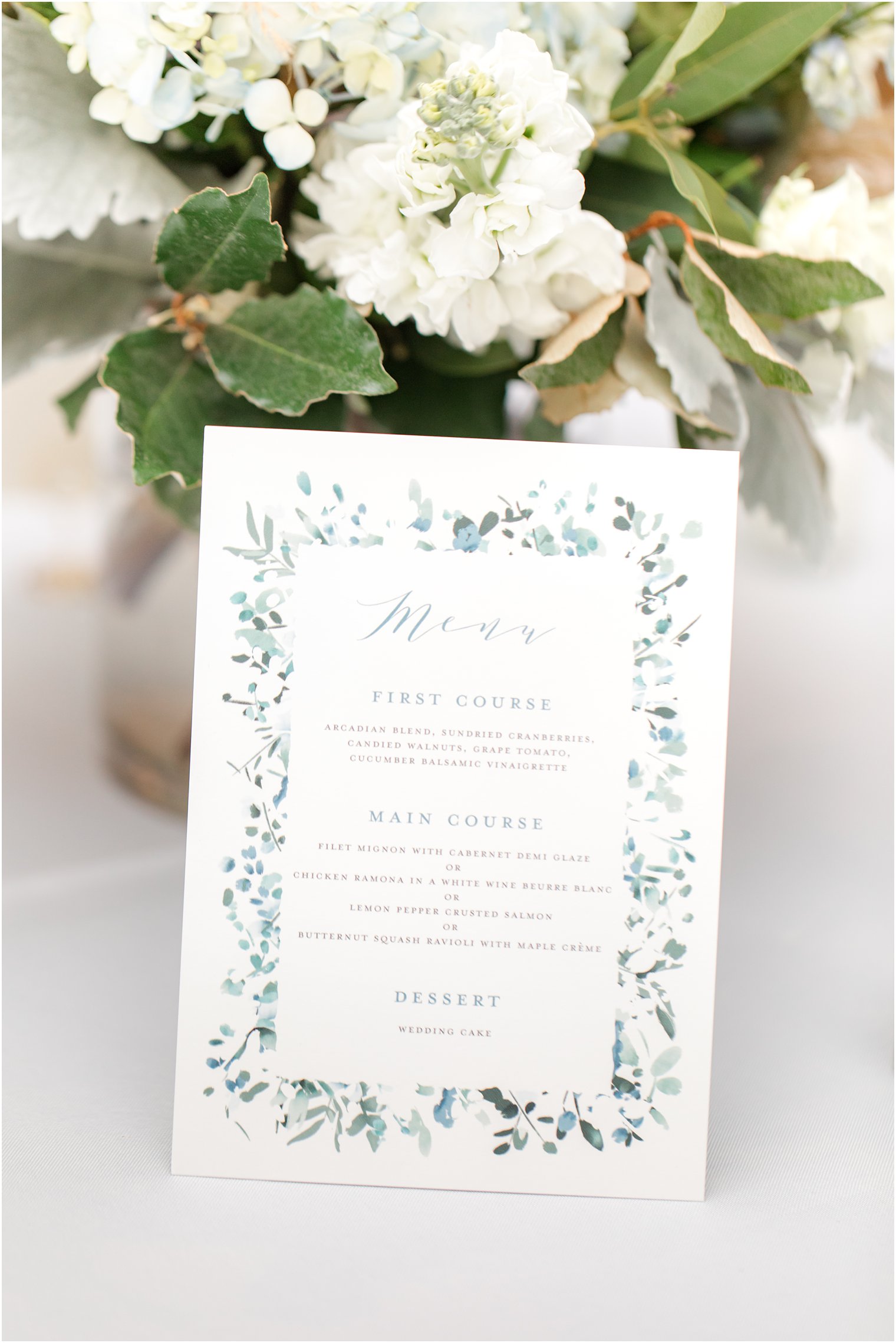 watercolor menu card for fall beach wedding in Long Beach NJ