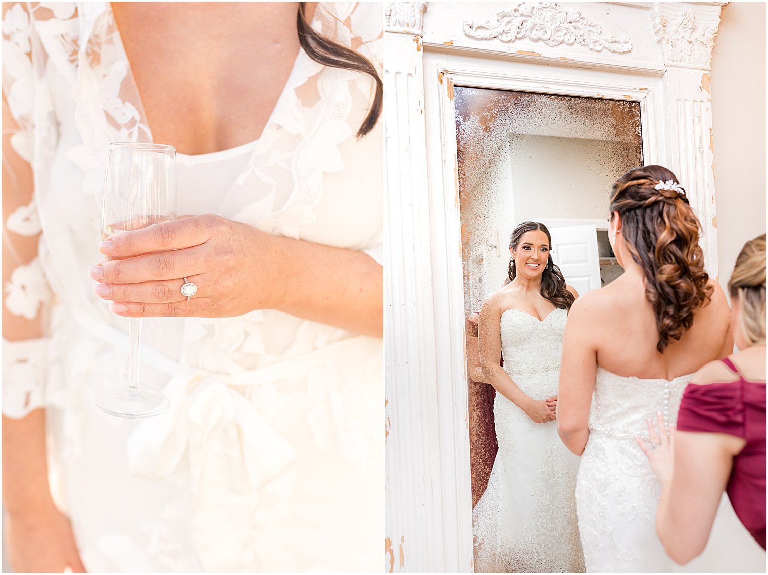 bride prepares for NJ wedding day with mom's help