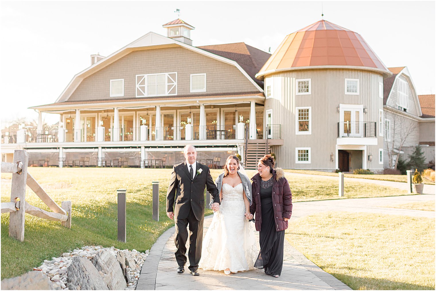 parents walk bride to first look at Bear Brook Valley