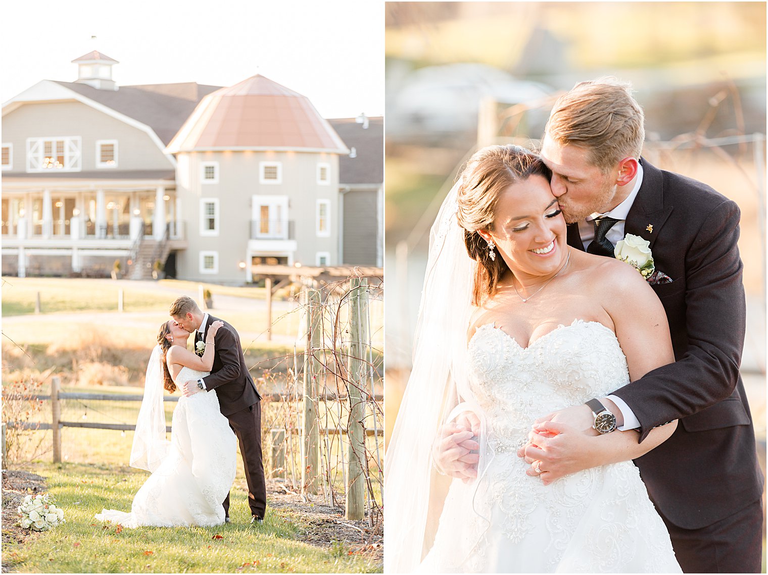 newlyweds kiss in vines outside Bear Brook Valley