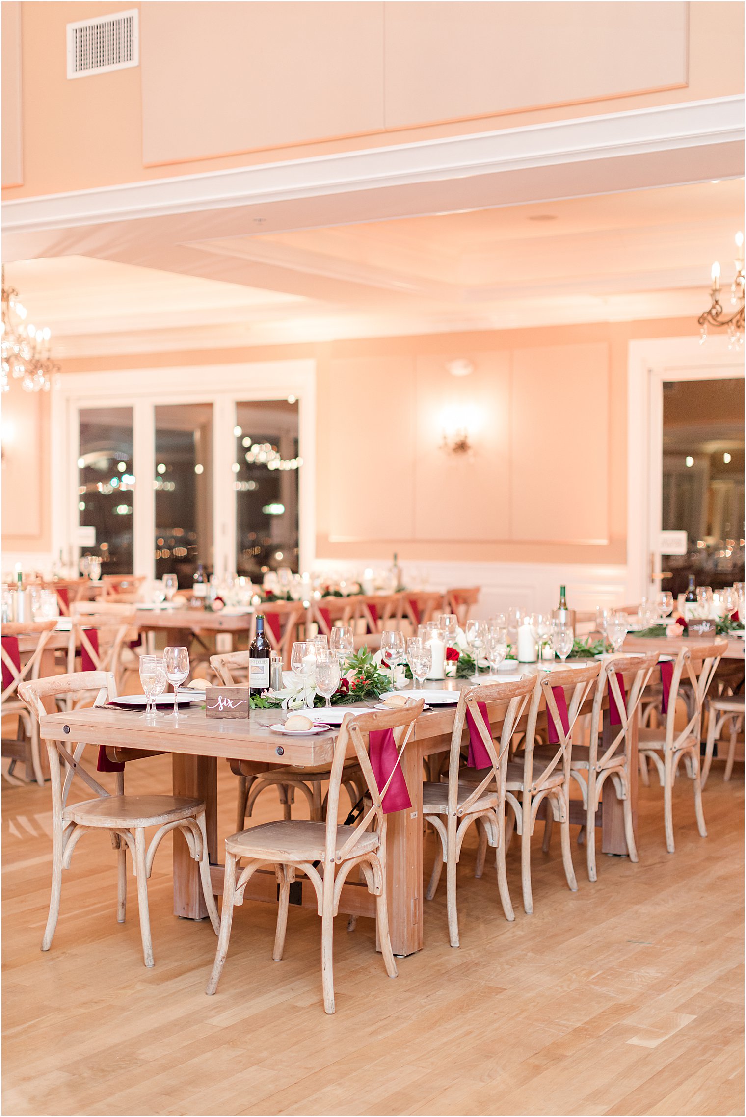red and white details for rustic wedding reception in New Jersey