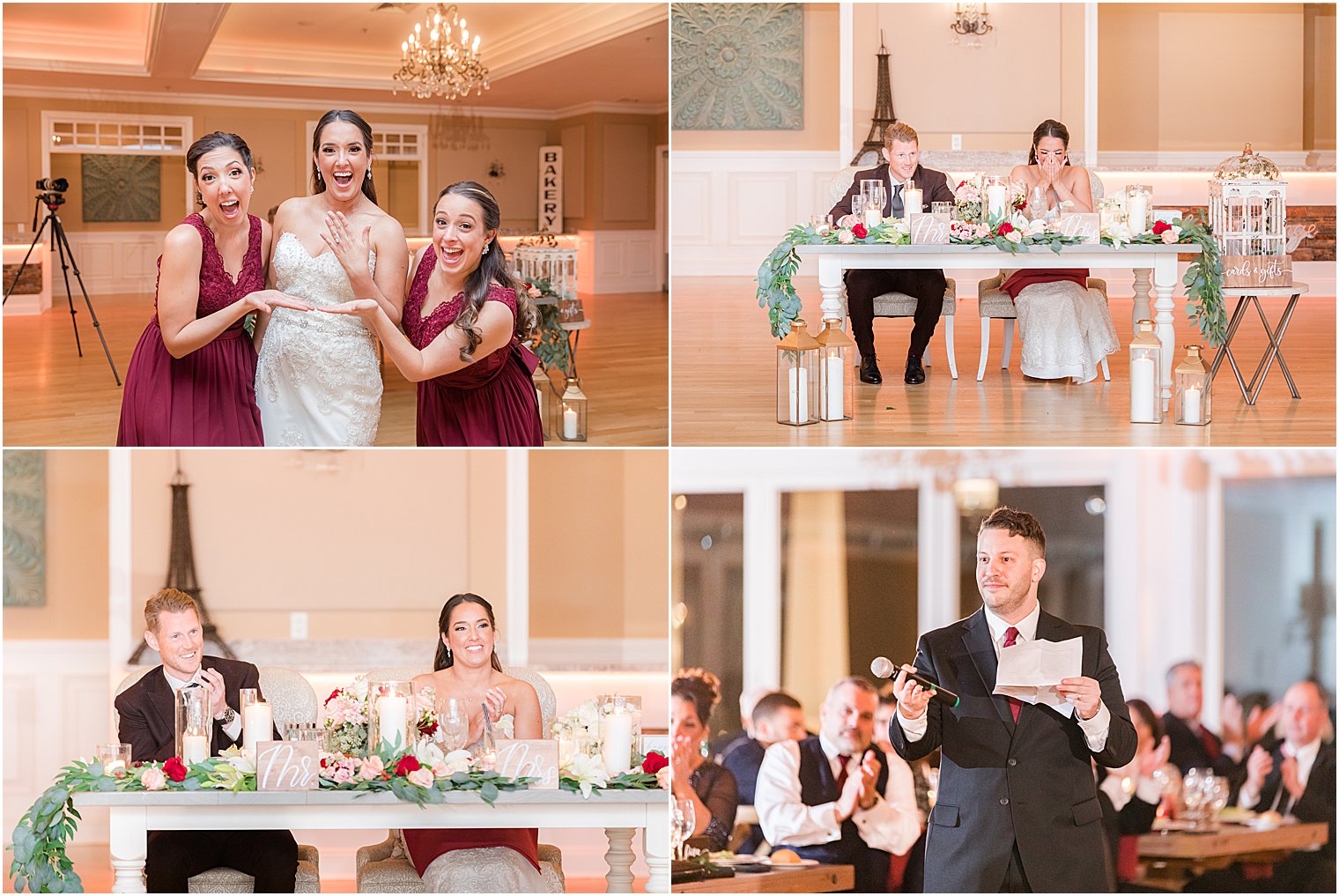 bride and groom listen to toasts 