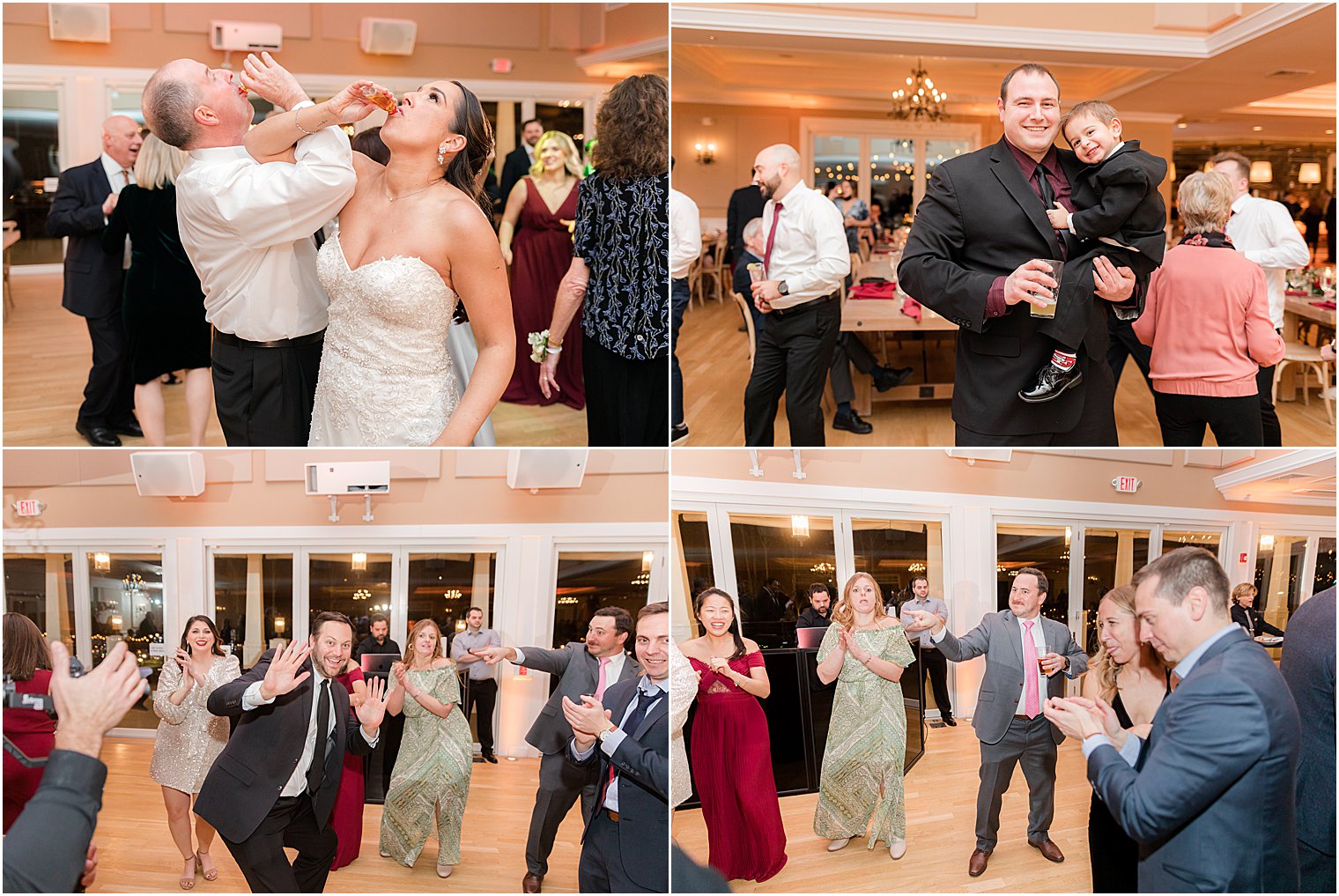 bride and groom party with guests during NJ wedding reception