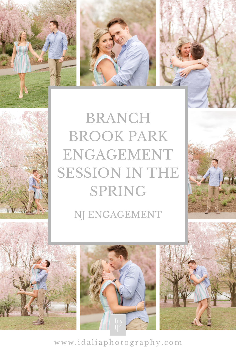 Branch Brook Park Engagement Session in the Spring with cherry blossoms photographed by NJ wedding photographer Idalia Photography