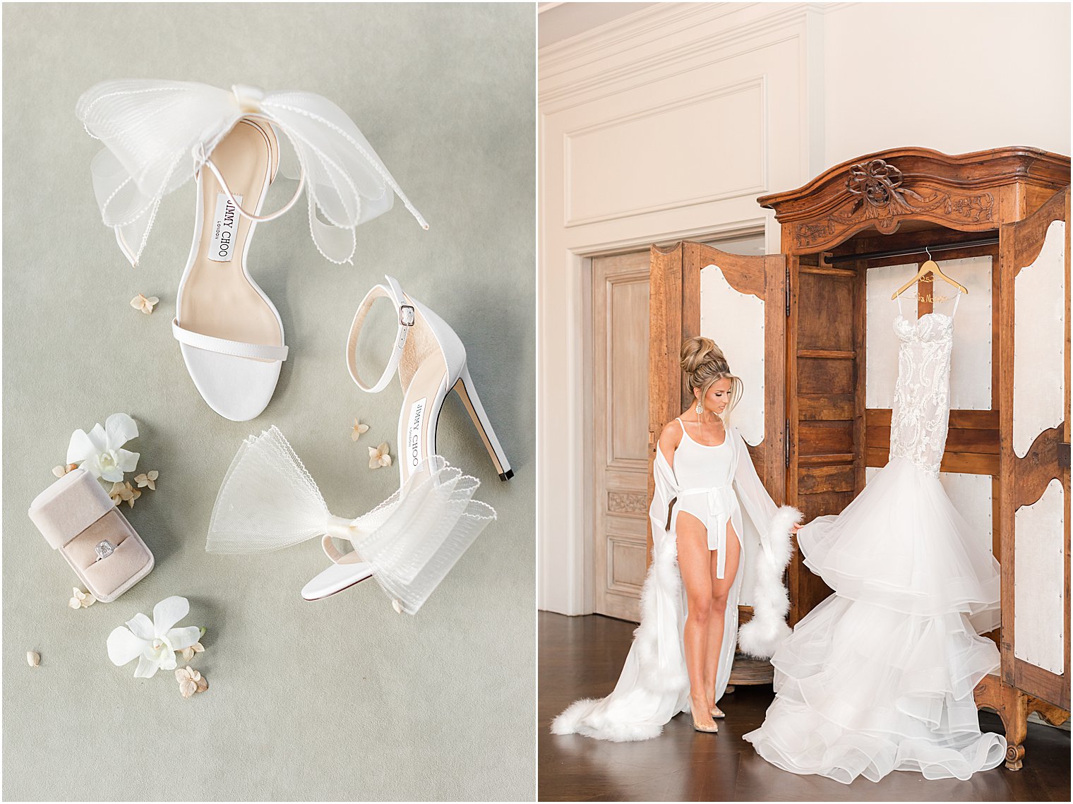 bride prepares for winter Park Chateau Estate wedding in bridal suite 