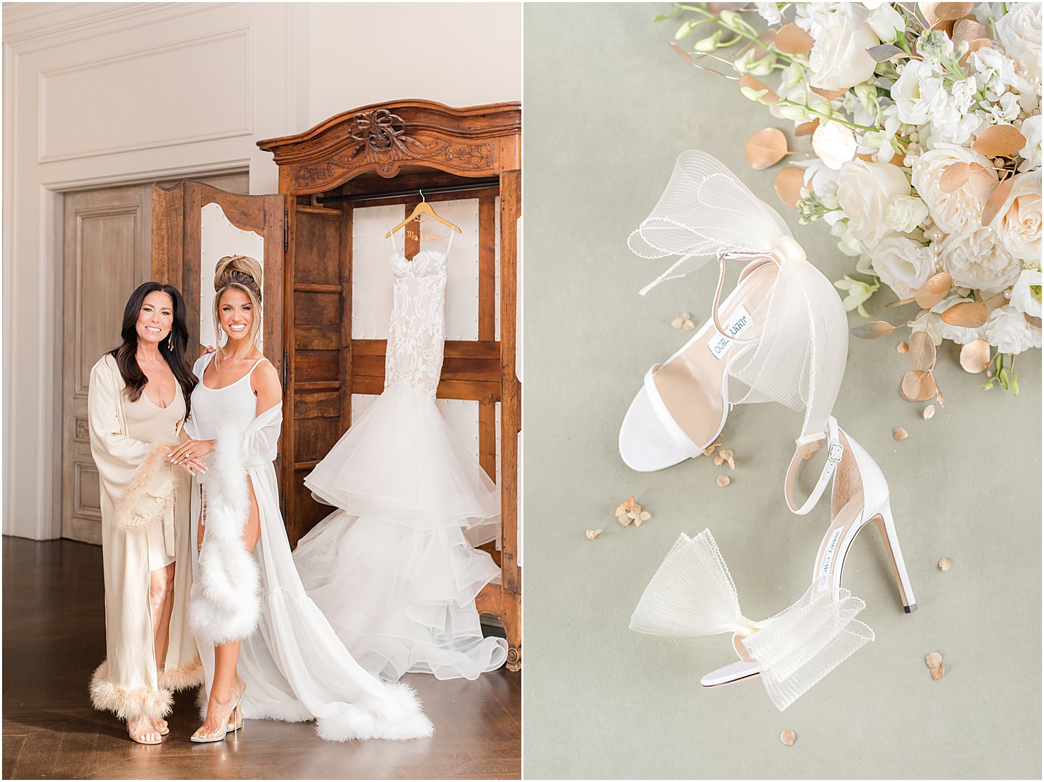 bride poses with mom in bridal suite at Park Chateau Estate 