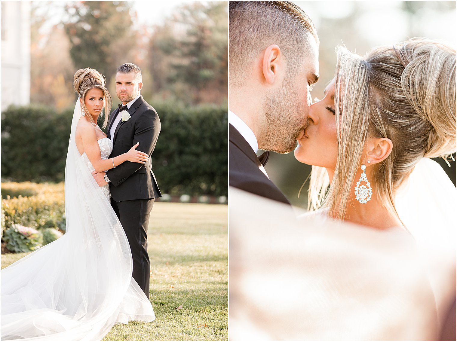 newlyweds kiss during winter Park Chateau Estate wedding