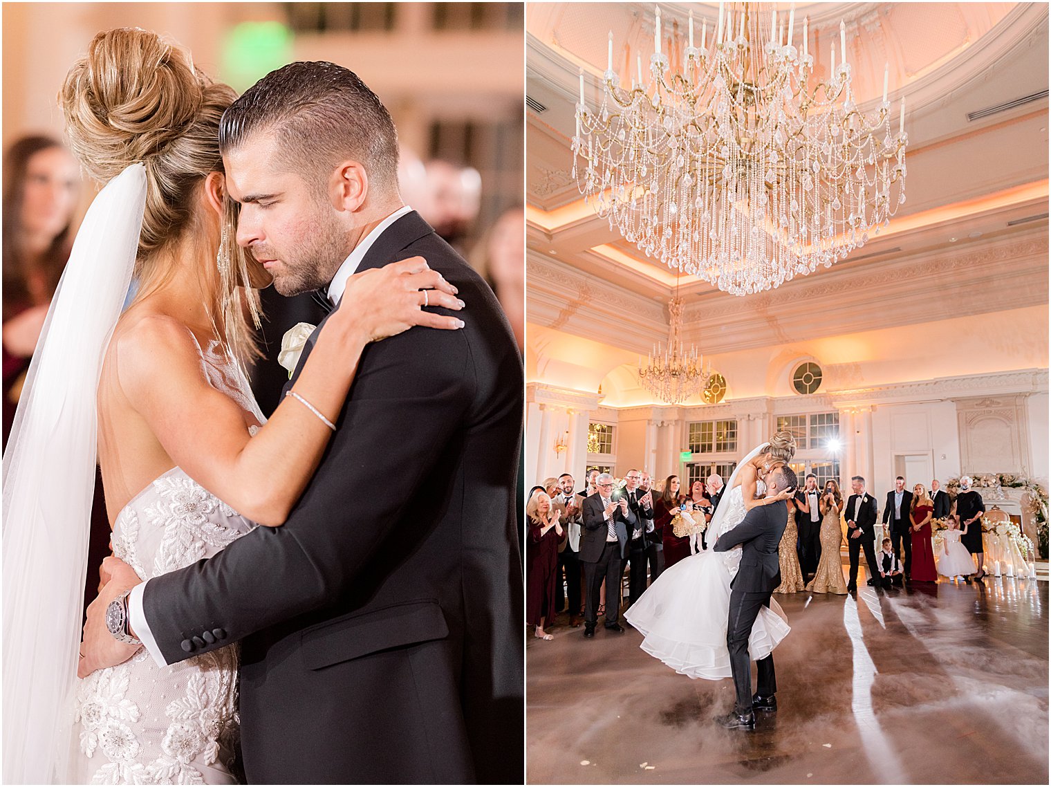 bride and groom dance hugging at East Brunswick NJ wedding reception