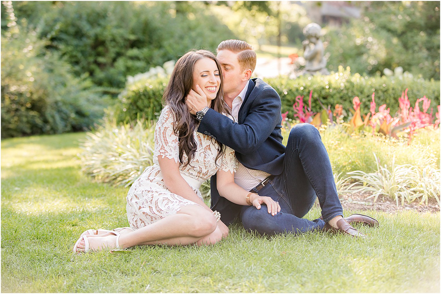 couple sits by garden at Skylands Manor